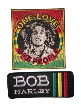 Bob Marley Embroidered Patches 2pc- One Love, One People Rasta Colors